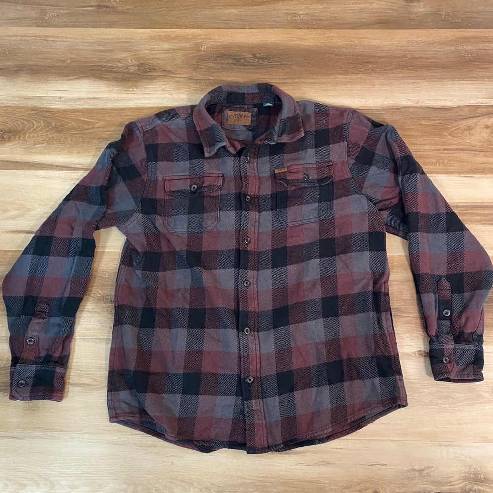 Orvis Classic Collection Mens Flannel Purple Plaid Button Up Shirt Large